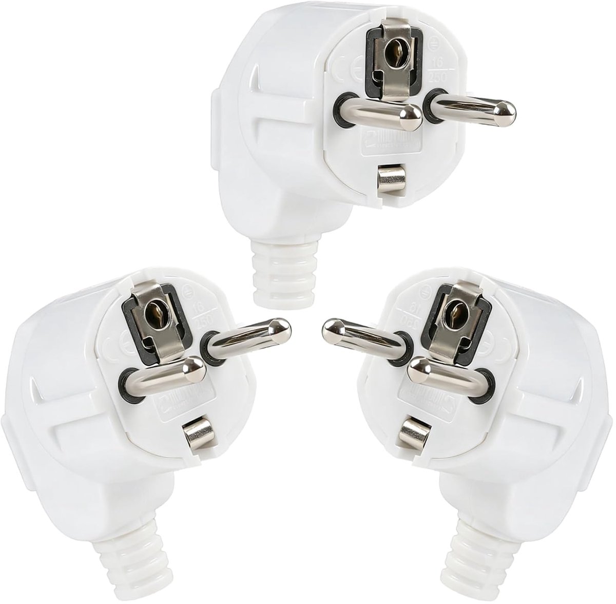 SnelShoppen - Schuko Stekker 3 Pack 250V Veiligheidsstekker met Trekontlasting Duurzame Geaarde Stekker voor Kabels, Stopcontacten en Pluggen Wit