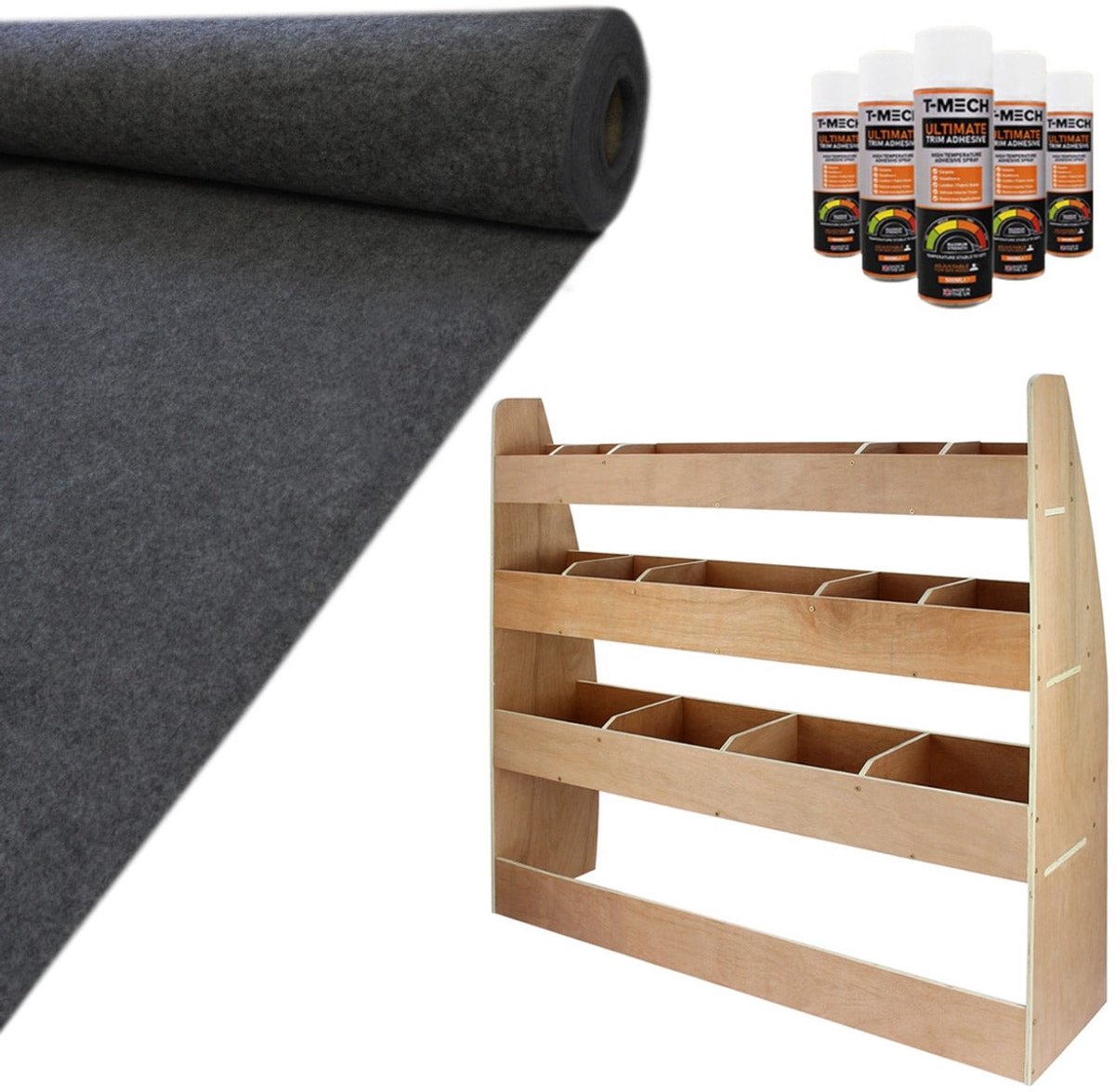 Bestelwageninterieurset - 11 m² tapijt - 5 lijmbussen - Caddy SWB rek