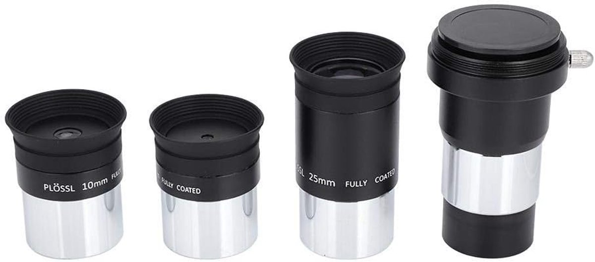 SnelShoppen - Plossl Oculair Set 1.25" met 4mm/10mm/25mm Oculairs + 2x Barlow Lens voor Astronomie Fotografie, Multi-Coated, Met Rubberen Oogbeschermi