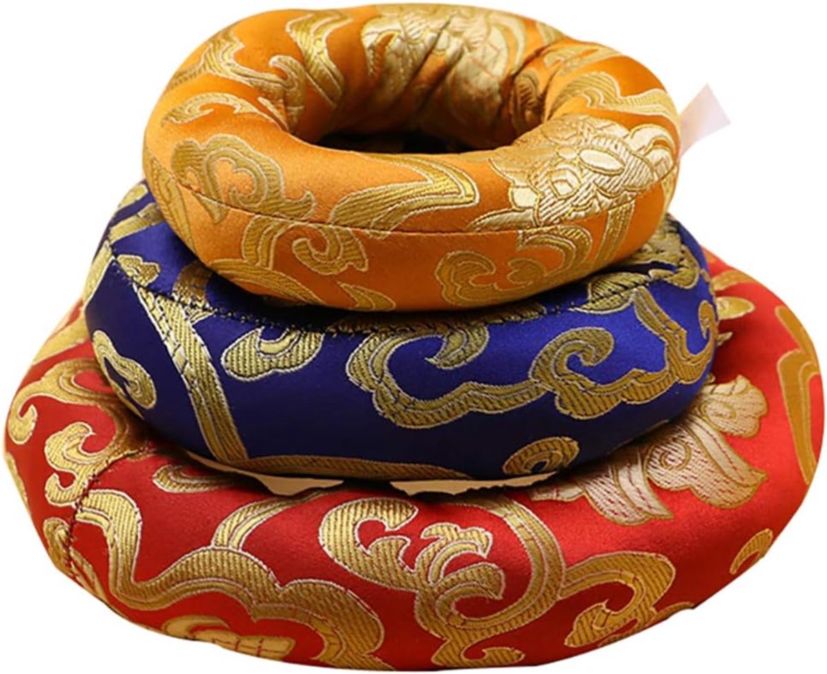 SnelShoppen - Set van 3 Tibetaanse Zangkommen met Kussen en Ring - Handgemaakt in Nepal, 8/10/12 cm, Meditatie Instrumenten in Diverse Kleuren