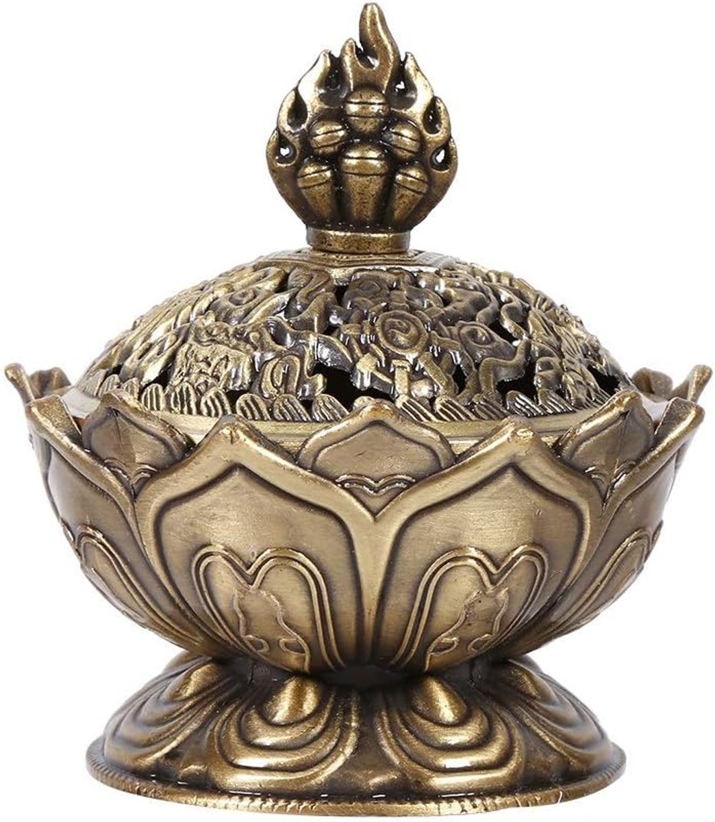 SnelShoppen - Vintage Bronzen Zinklegering 2 Stuks Backflow Wierookbrander - Mini Censer Ornament voor Thuis en Kantoor Decoratie - Geschikt voor Staa