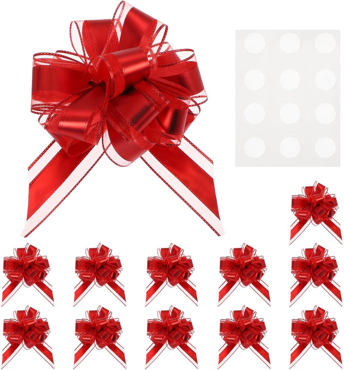 Strikken voor geschenkverpakking, 20 x 15,5 cm grote strik voor cadeau, herbruikbare lintstrik voor het inpakken van dozen/decoratieve accenten/verjaardag/Kerstmis [rood]