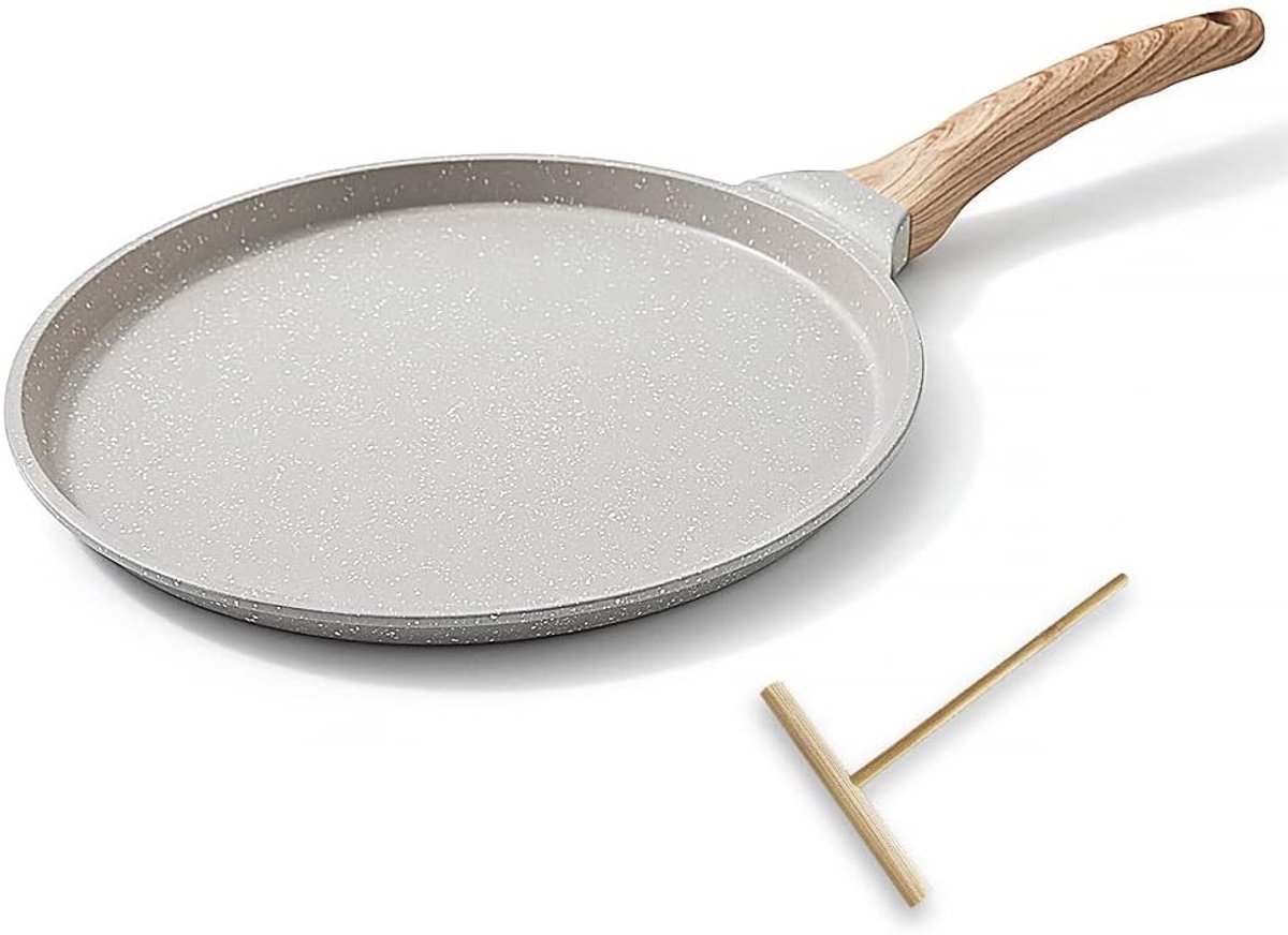 Crepe Pan - Wit - 25 cm - Gegoten Aluminium met Antiaanbaklaag - Voor Pannenkoeken en Crêpes