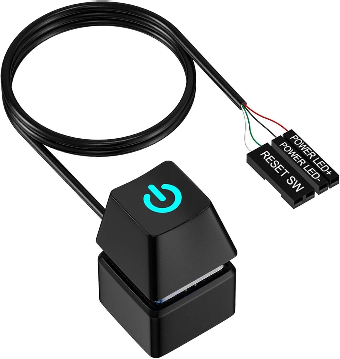 SnelShoppen - PC Power Switch en Desktop Schakelaar met LED Knop en Verlengkabel (Zwart) voor Thuis, Kantoor, Serverruimtes en Internet Cafés