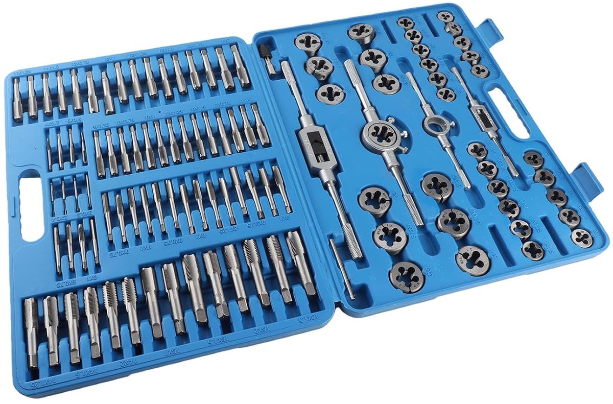 SnelShoppen - 110-delige M2-M18 Draadboor Set met Schroefmoer en Sleutelhandvat, Handgereedschap Set, Coarse en Fine Versies, Verstelbare Metrische Dr