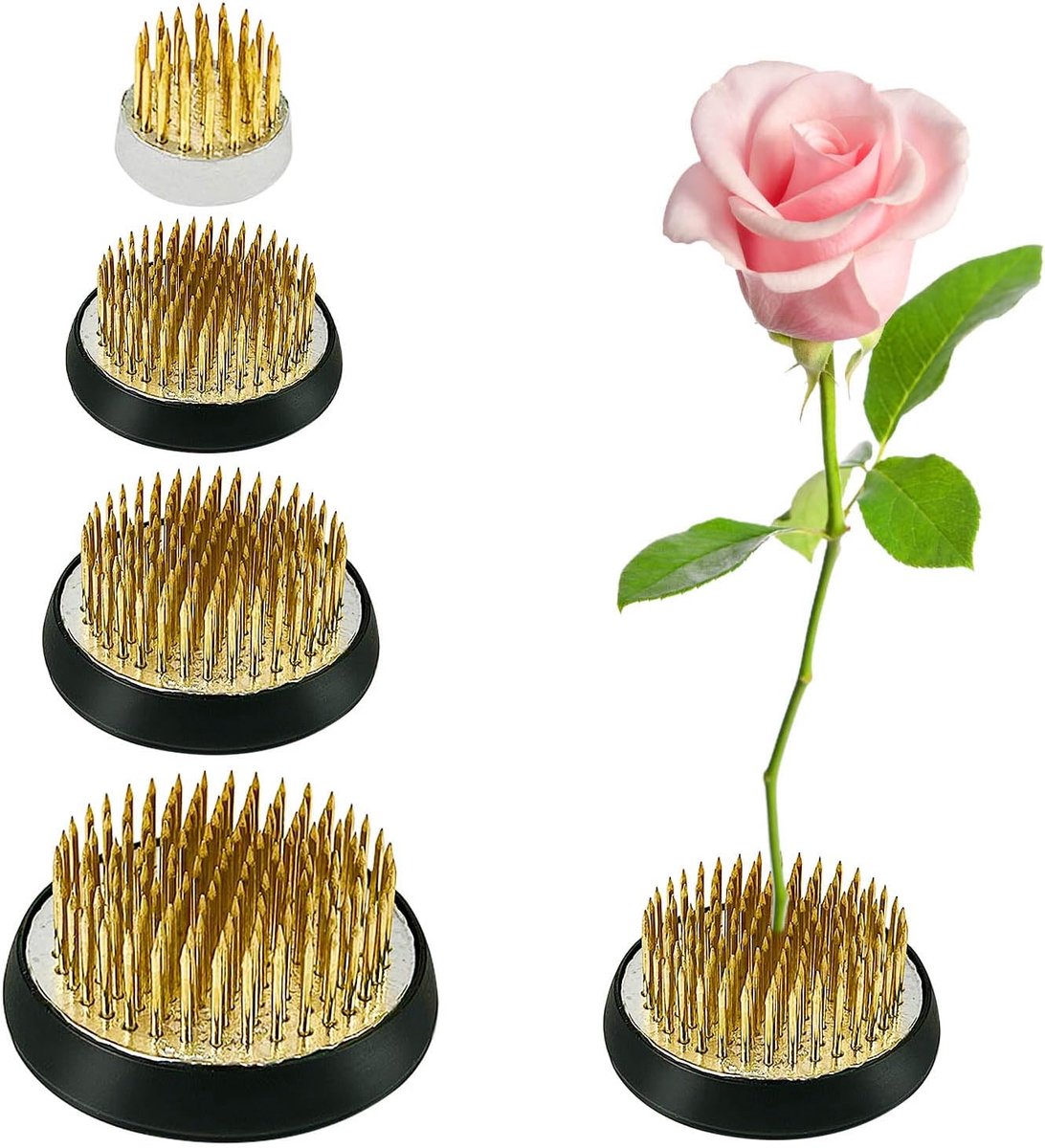SnelShoppen - 4 Stuks Kenzan Bloem Hedgehogs Ronde Ikebana Bloemhouder van RVS met Rubber Seal voor Bloemstukken, Bloemenwinkels, Kantoren, Tuinen, Th