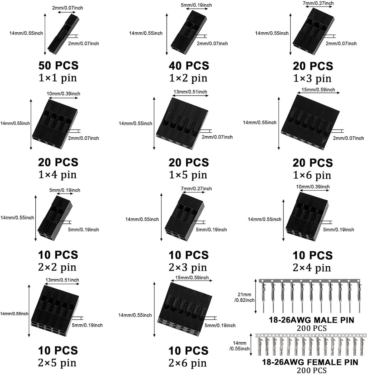 SnelShoppen - 620 Stuks Dupont 2.54 mm Grid Maat 1 2 3 4 5 6 Punten JST SM Stekker Dupont Socket Crimp Kabel Connector Assortiment Vrouwelijk