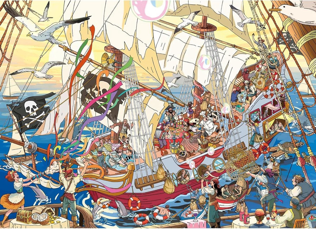 Puzzel 1000 Stukjes - Legpuzzel Volwassenen - Gezinsspel Uren - Gedetailleerd Piratenschip Motief - 70 x 50 cm - Vrolijk Piratenfeest