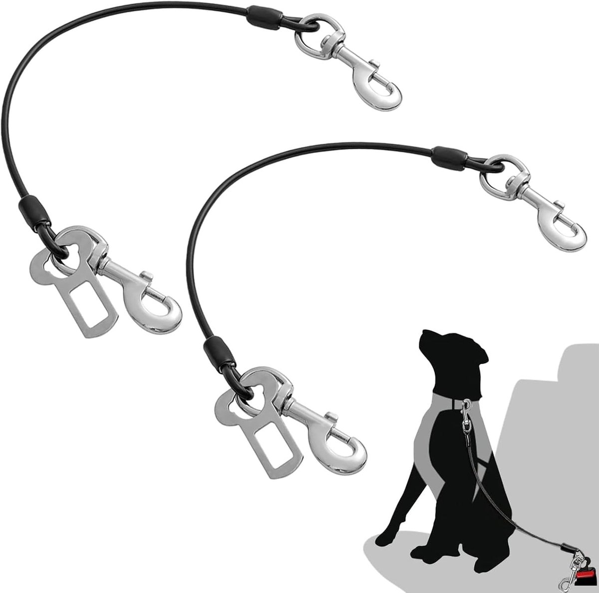 Honden autogordel set van 2 stuks (60 cm) | Met 360° draaibare haak, veilig voor puppy's, kleine, middelgrote en grote honden
