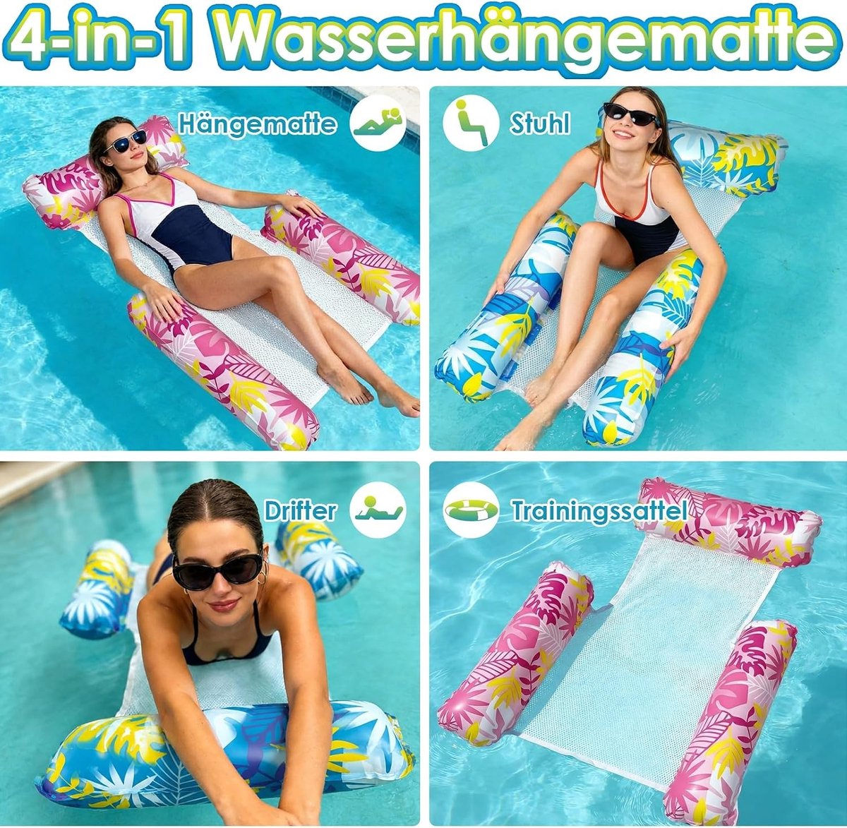 Set van 2 Luchtbedden - Multicolor - 2+2-Set - Opblaasbare Waterhangmat met Net - Voor Volwassenen