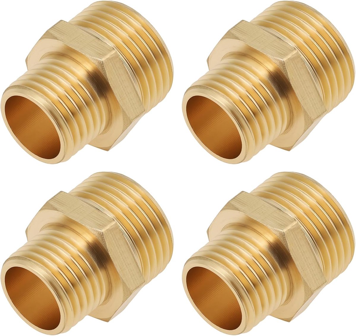 SnelShoppen - 4 Stuks Messing Adapter 3/8 Inch naar 1/4 Inch voor BSP Draadverbinding - Betrouwbare Overgang voor Vloeistof en Gas Pijpsystemen