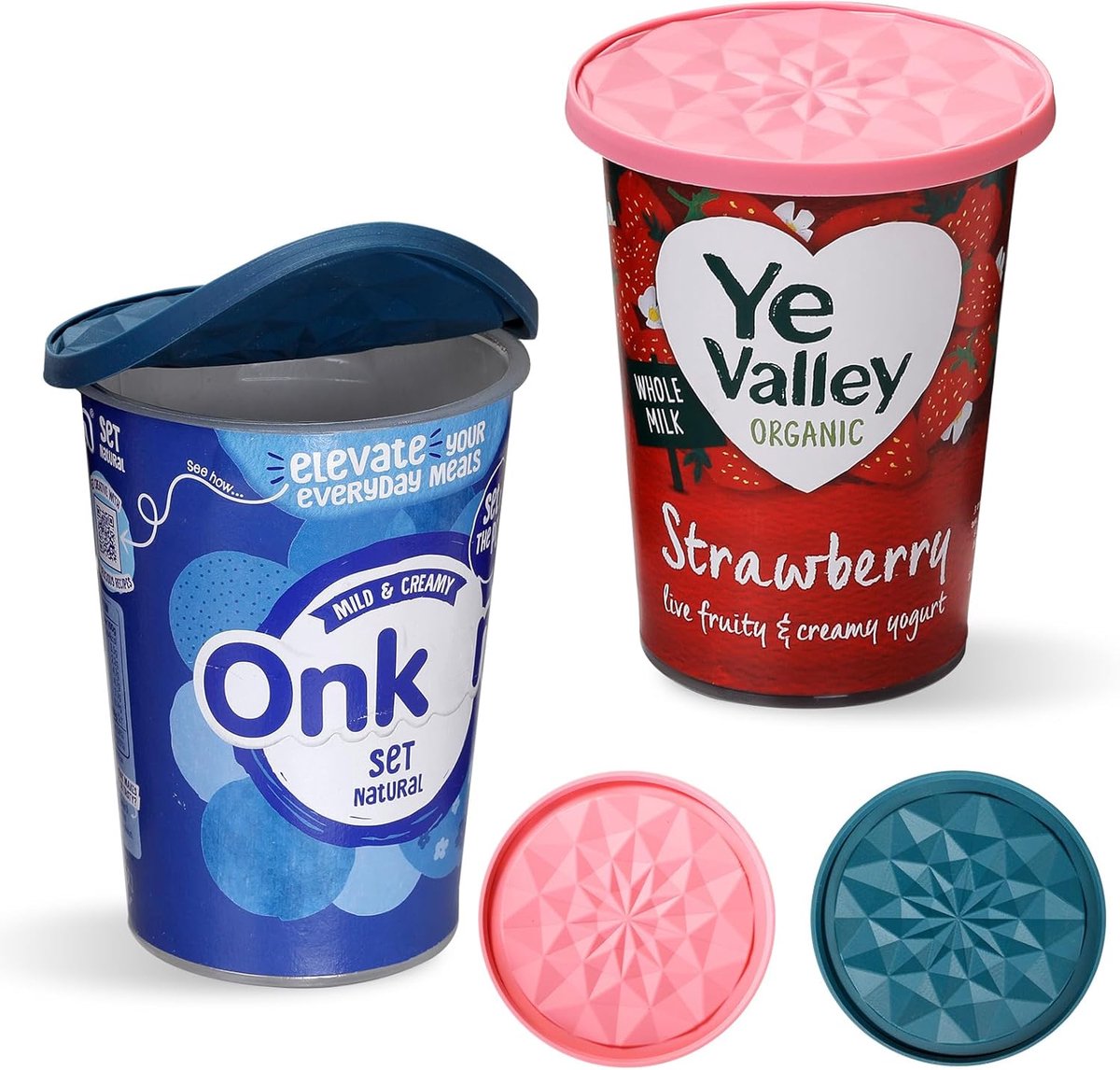 SnelShoppen - Herbruikbaar Yoghurtdop Luchtledig Siliconen 500g Grote Yoghurdbak Deksel, Multifunctioneel Deksel + Onderzetter, Geschikt voor Bekers +