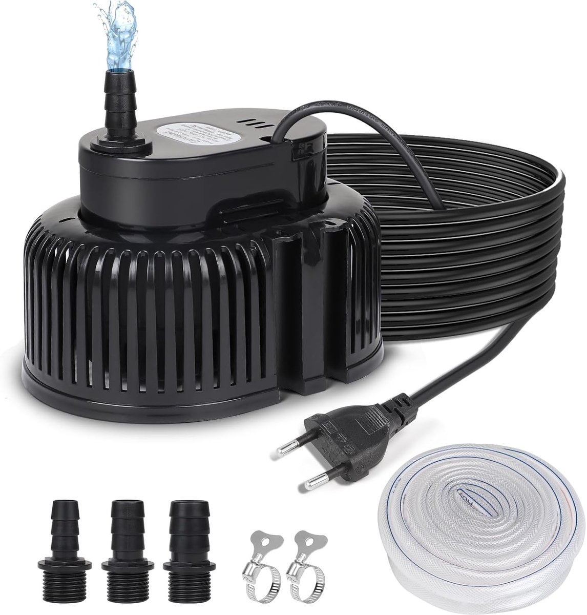 SnelShoppen - Afvoerpomp 75W, onderwaterpomp, 2500 l/u, compact en energiezuinig, zonder drijvende schakelaar, 7.2 m kabel, 3 adapters, 5 m slang, 2 k