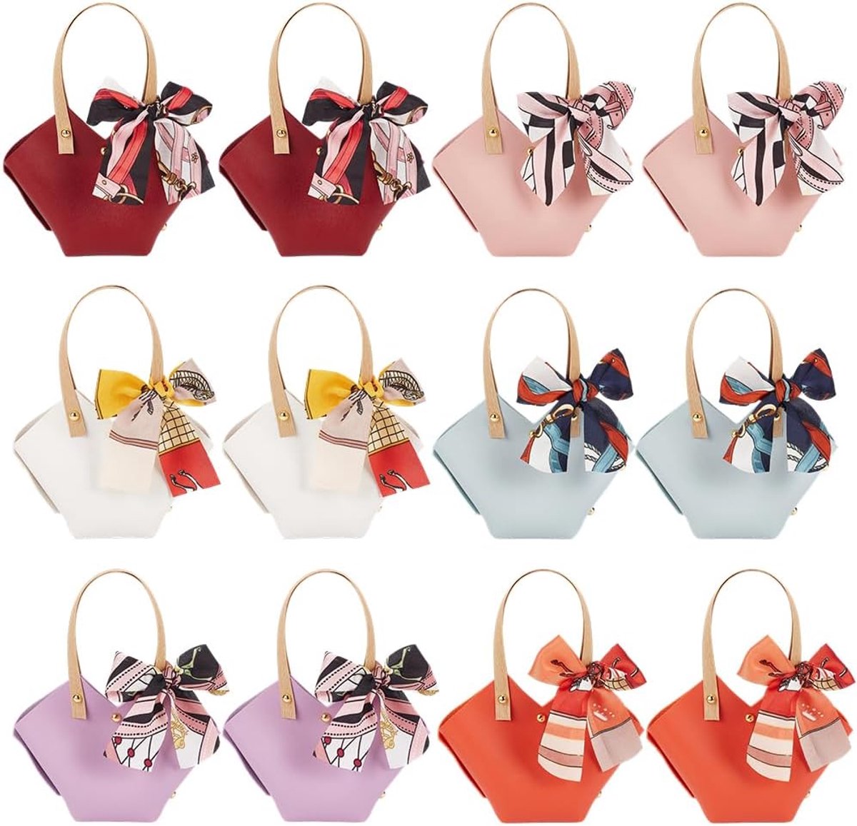 SnelShoppen - 12 stuks herbruikbare mini-cadeauzakjes van PU-leer met strik, snoepverpakking en gastgeschenken voor bruiloften, doopfeesten, verjaarda