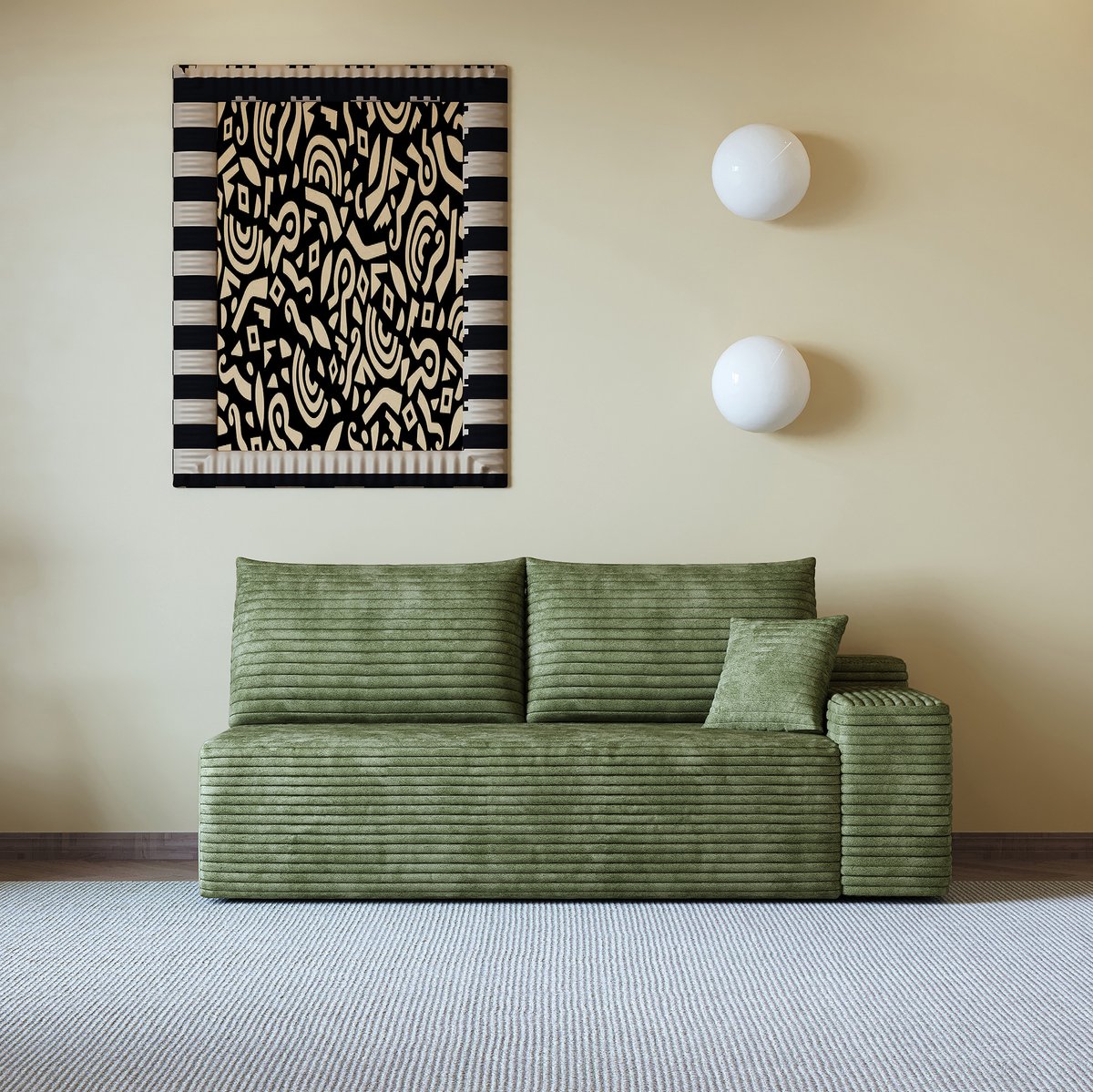 FloraGrace Hoekbank – 2-Zits Rechter Chaise Longue – Zonder Montage, Zachte Ribstof En Comfortabele Zitvorm – Voor Woonkamer En Slaapkamer – Stof – Groen