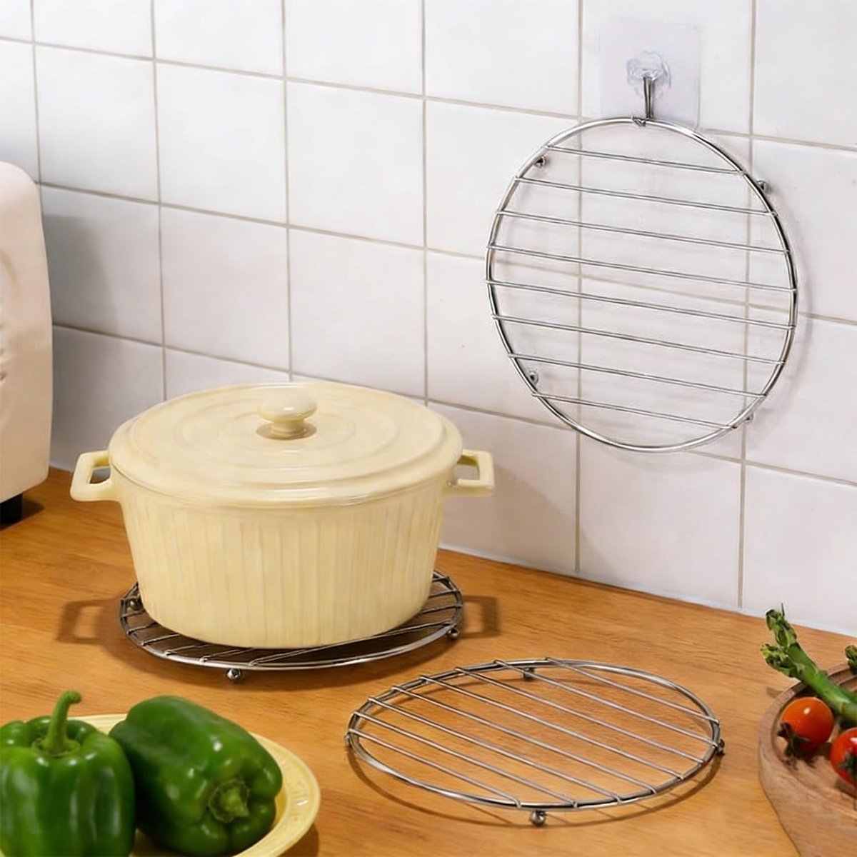 Roestvrijstalen Onderzetters - 18,5x18,5 cm - Hittebestendige Pannenmatten - Zilver - 3 stuks - Rond