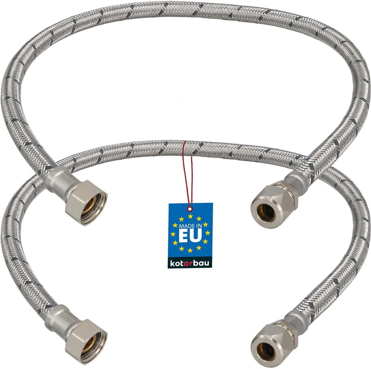 KOTARBAU® 2 Stuks - Flexibele Aansluitslang 3/8"x3/8" - Aansluitslang Armatuur 60 cm - Flexibele Kraanslang - Wartelmoer x Knelkoppeling - Sanitaire Aansluitslang - Gevlochten Roestvrijstalen Aansluitslang