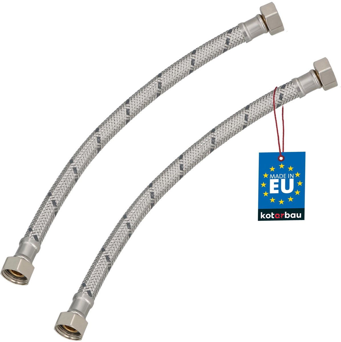 KOTARBAU® 2 Stuks - Flexibele Aansluitslang 3/8" x 3/8" - Flexibele Kraanslang 30 cm - Sanitaire Aansluitslang - Flexibele Verbindingsslang - Aansluitslang Armatuur - met Roestvrijstalen Vlechtwerk