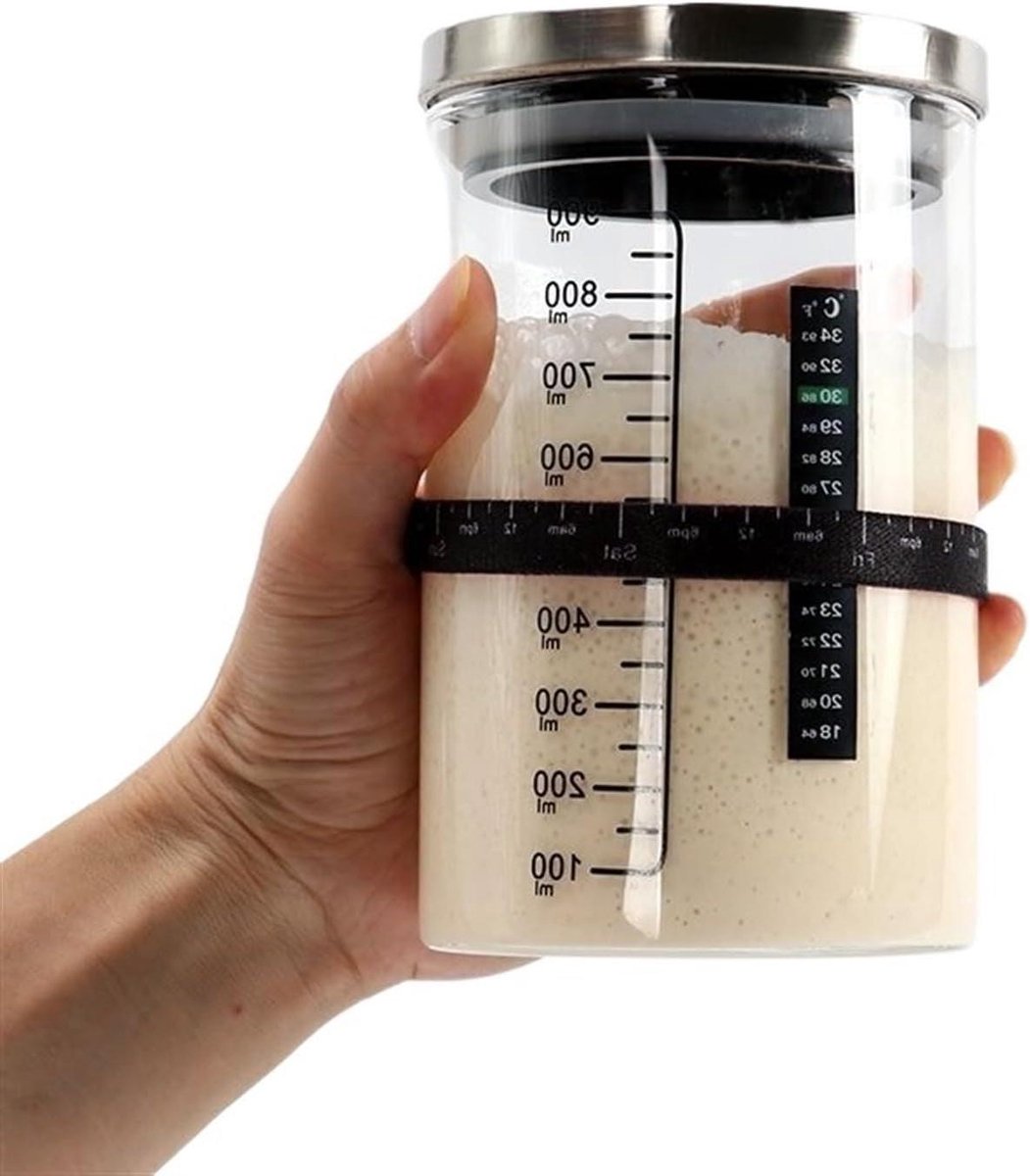 Zuurdesem Starter Pot - Broodbak Pot - Zelf Brood Maken - Brede Opening - 900 ml - Transparant