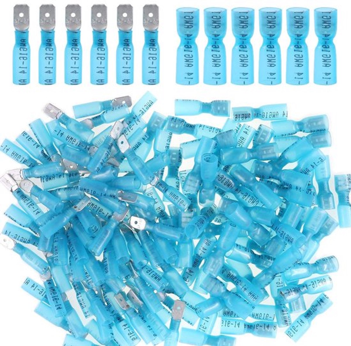 100 stuks 16-14 gauge volledig geïsoleerde spade-connectoren met warmtekrimpbuis - waterdichte elektrische crimp-terminals assortiment kit voor betrouwbare verbindingen