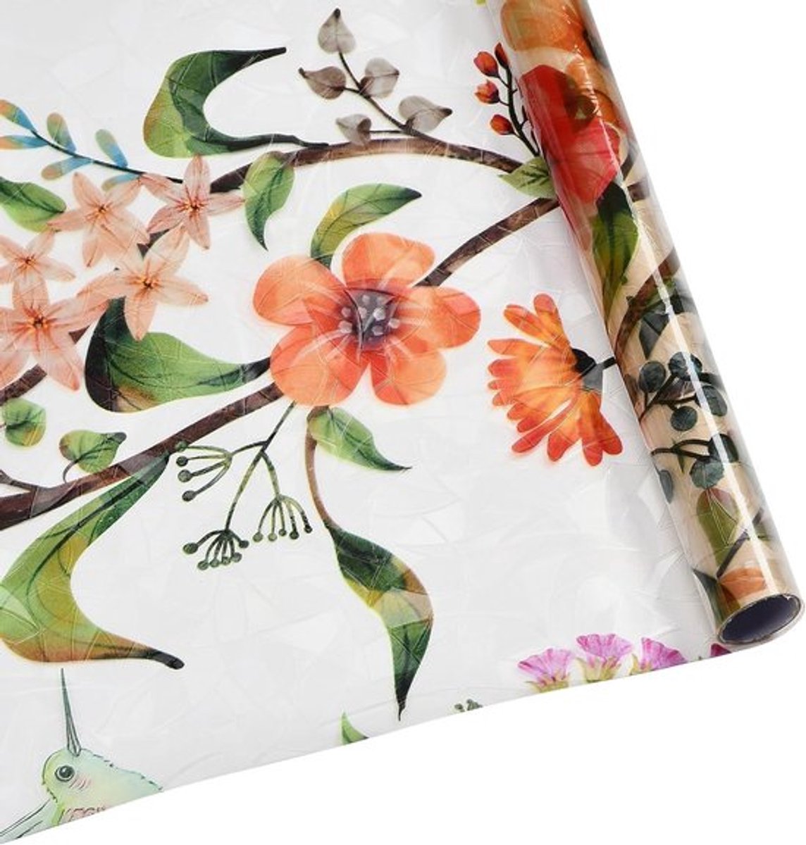 Ondoorzichtig raamfolie met trompetwinde bloemenpatroon, statisch zelfklevend, inkijkbescherming en UV-bescherming voor decoratieve ramen