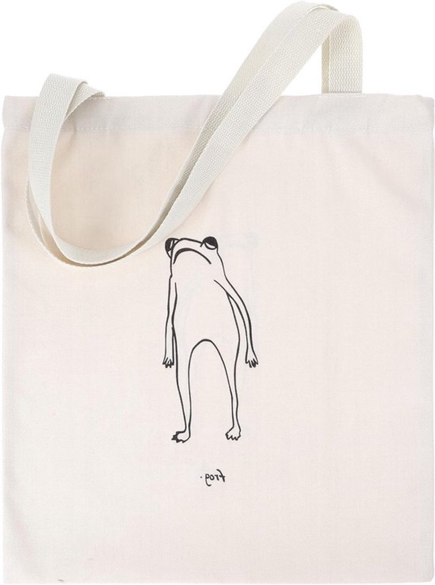 Canvas-tas voor vrouwen, schattige herbruikbare katoenen kikker-tas voor school en winkelen - beige, duurzaam en stijlvol accessoire