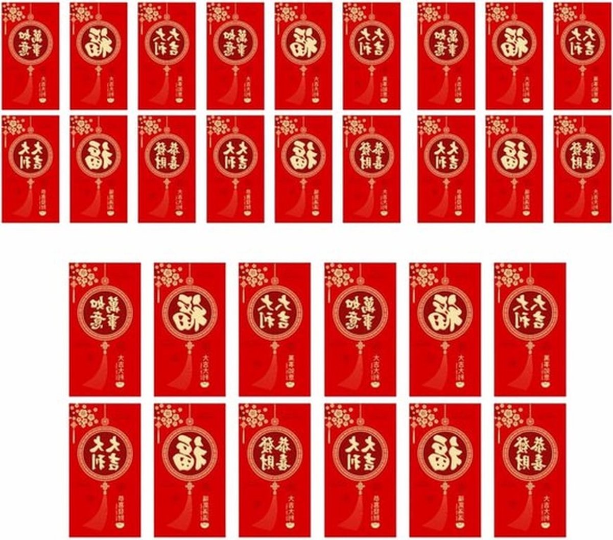 Traditionele Rode Enveloppen voor het Chinese Nieuwjaar - 30 Stuks Geluks Geldpakketten van 17x9cm, Perfecte Feestelijke Cadeaus voor Familie en Vrienden