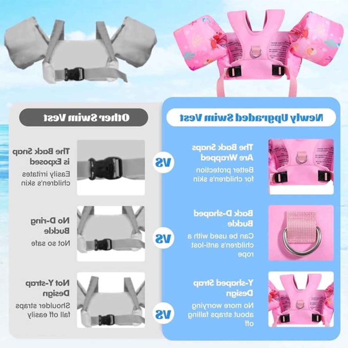 Kinderen Zwemvleugels met Cartoon Ontwerp, Levensvest voor Zwemtraining met Gesp voor Jongens en Meisjes van 9 tot 22,6 kg, Roze Zeester, Veiligheid en Comfort in het Water