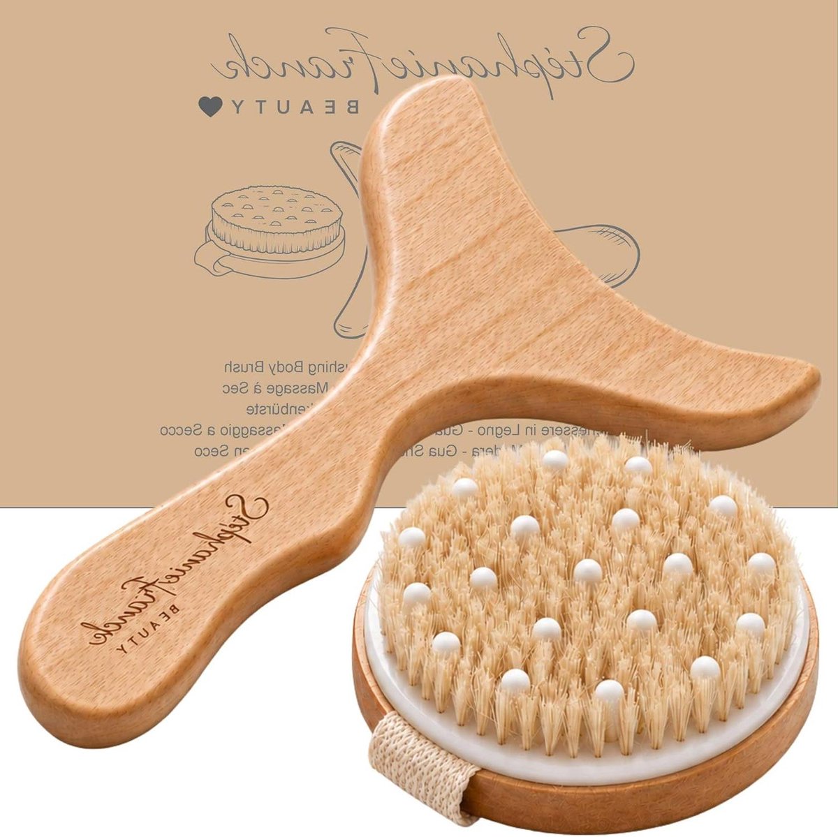 Massageset Hout - Gua Sha Borstel - Wellness Routine - Natuurlijke Materialen - 30 x 23 x 2 cm - Houtkleur