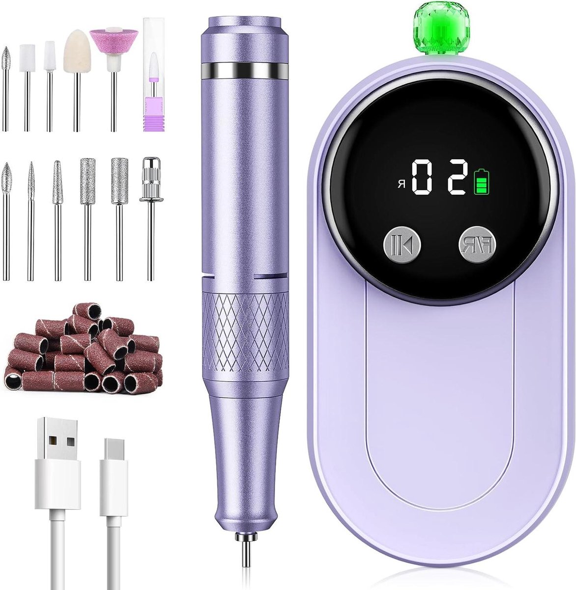 Elektrische Nagelboren - Nagelvijl Machine - Nagels Vormgeven - 50.000 RPM Instelbaar - 12 Bits Set - Paars