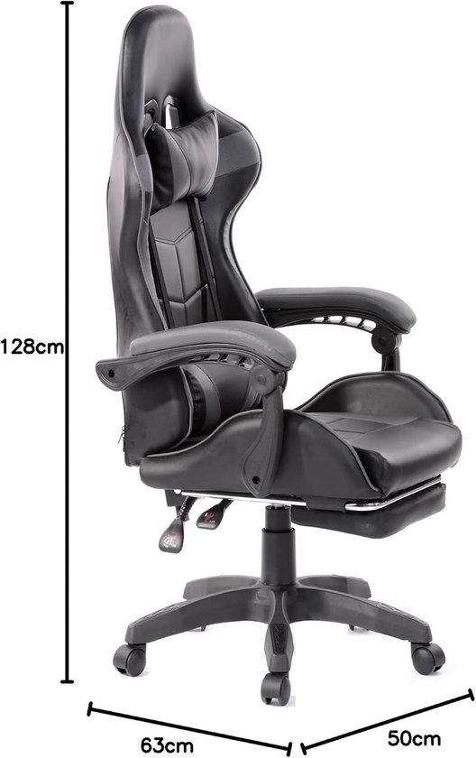 Gamestoel met voetsteun - Bureaustoel racing - Comfortabel werken - Ergonomisch ontwerp - 83 cm hoog - Grijs zwart — afbeelding 4