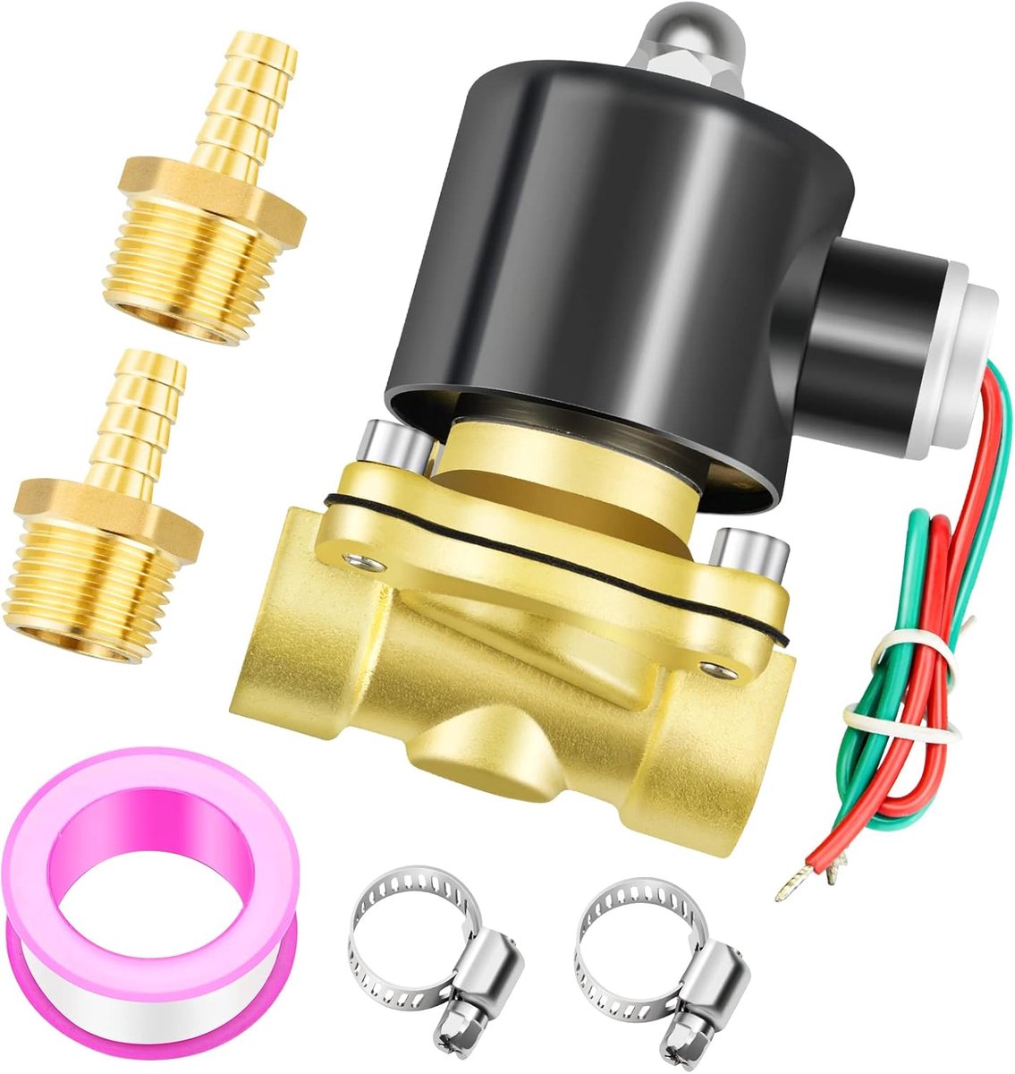 1/4" BSP 12V Brass Electric Solenoid Valve With Barb Connector, Fit For Water, Air, Fuel, Gas Closed - ShopVlot