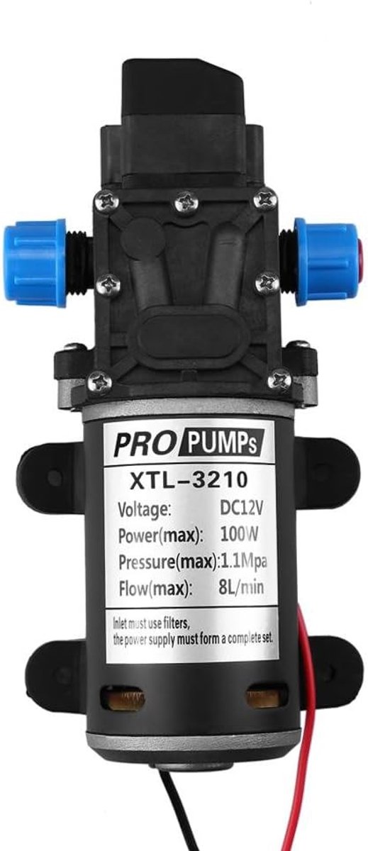 SnelShoppen - Zelfaanzuigende Waterpomp 12V 100W, 8L/min 160 PSI Membranen Hoge Druk Pomp voor Caravan, Boot, Irrigatie en Tuin
