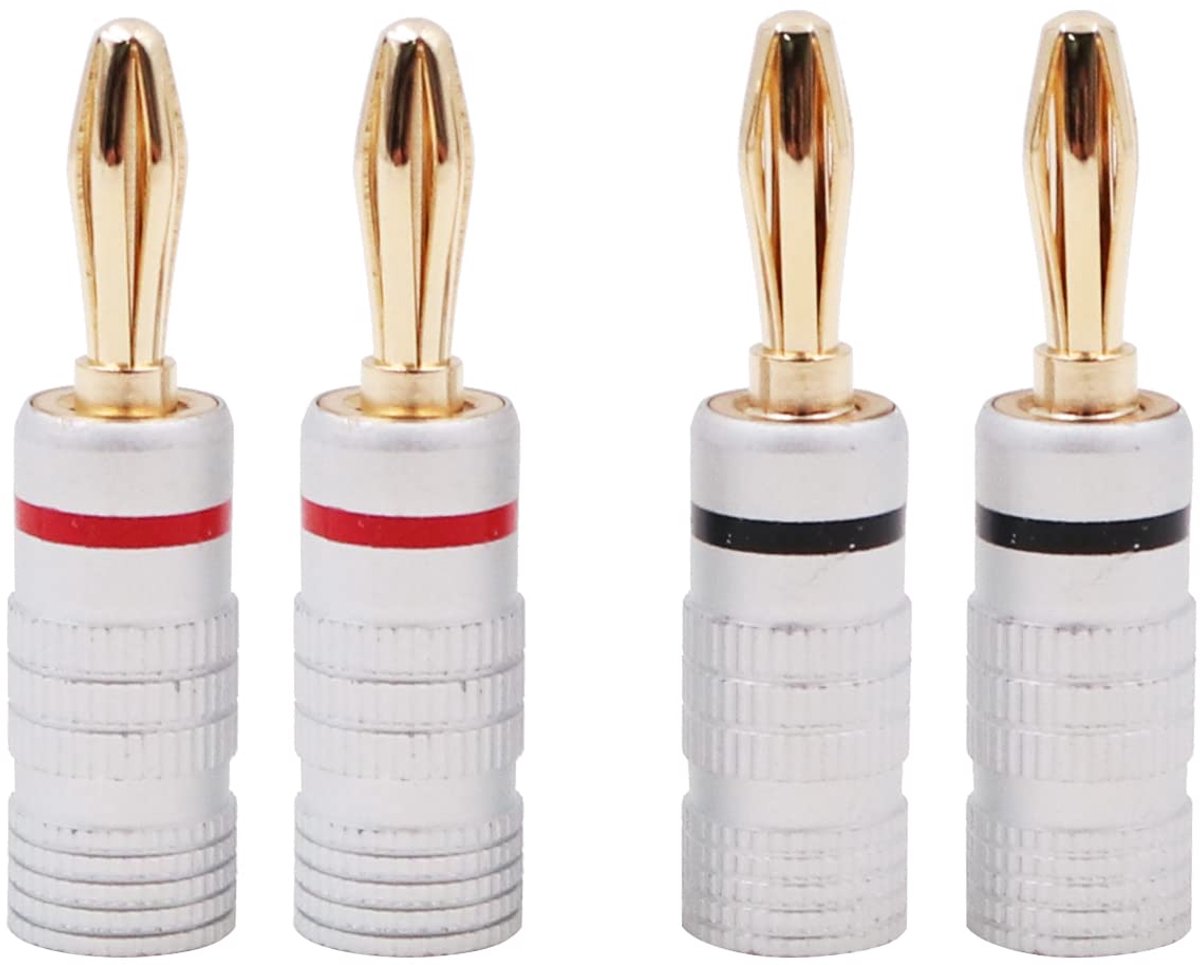 SnelShoppen - 4PCS 4mm Banana Plugs Luidsprekerkabel Connectoren voor Versterker HiFi Ontvanger - Goudgeplateerd Koper - Duurzaam Aluminium - Ideaal v