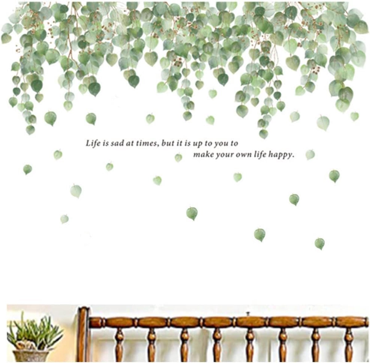SnelShoppen - Green PVC Muurstickers, Tropische Eucalyptus Bladeren Waterproof, Eenvoudig Plakken en Verwijderen, 2 Stuks, Binnen, Uniek Ontwerp voor