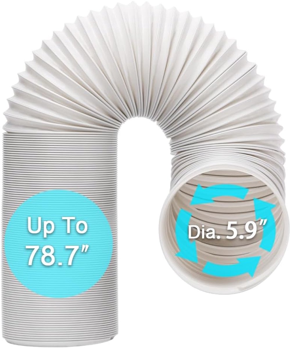 Slang voor mobiele airco, diameter 5,9 inch (ca. 15 cm), lengte 78,7 inch (ca. 200 cm) | Zonder aansluitstuk, universele vervanging, compatibel met de meeste raamafdichtingssets voor mobiele airco's