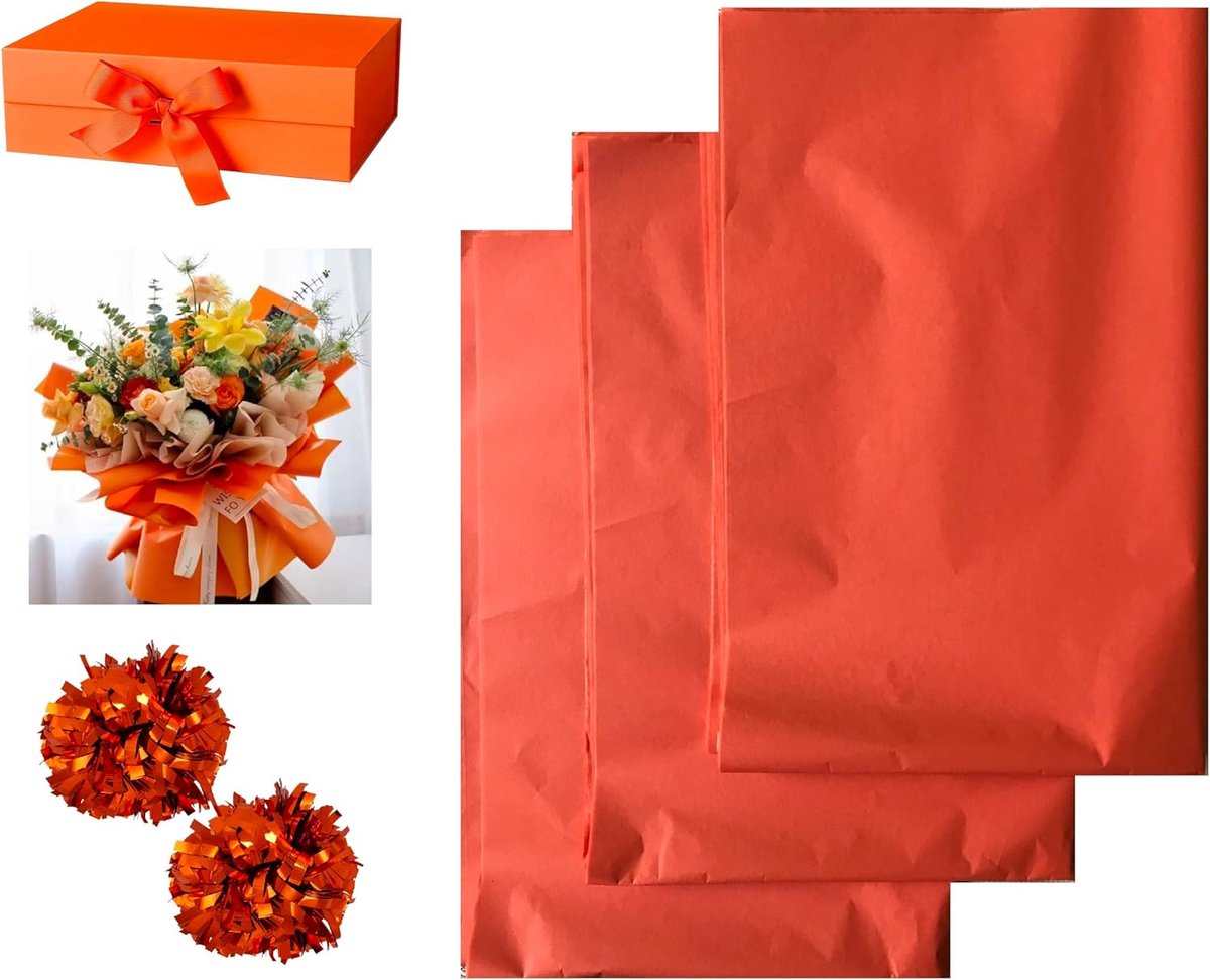 SnelShoppen - 30 Vellen Tissuepapier voor Cadeauverpakking van Bloemen, Feest, Verjaardag, Bruiloft, Pasen - 50x75cm Oranje Creatieve Decoratie