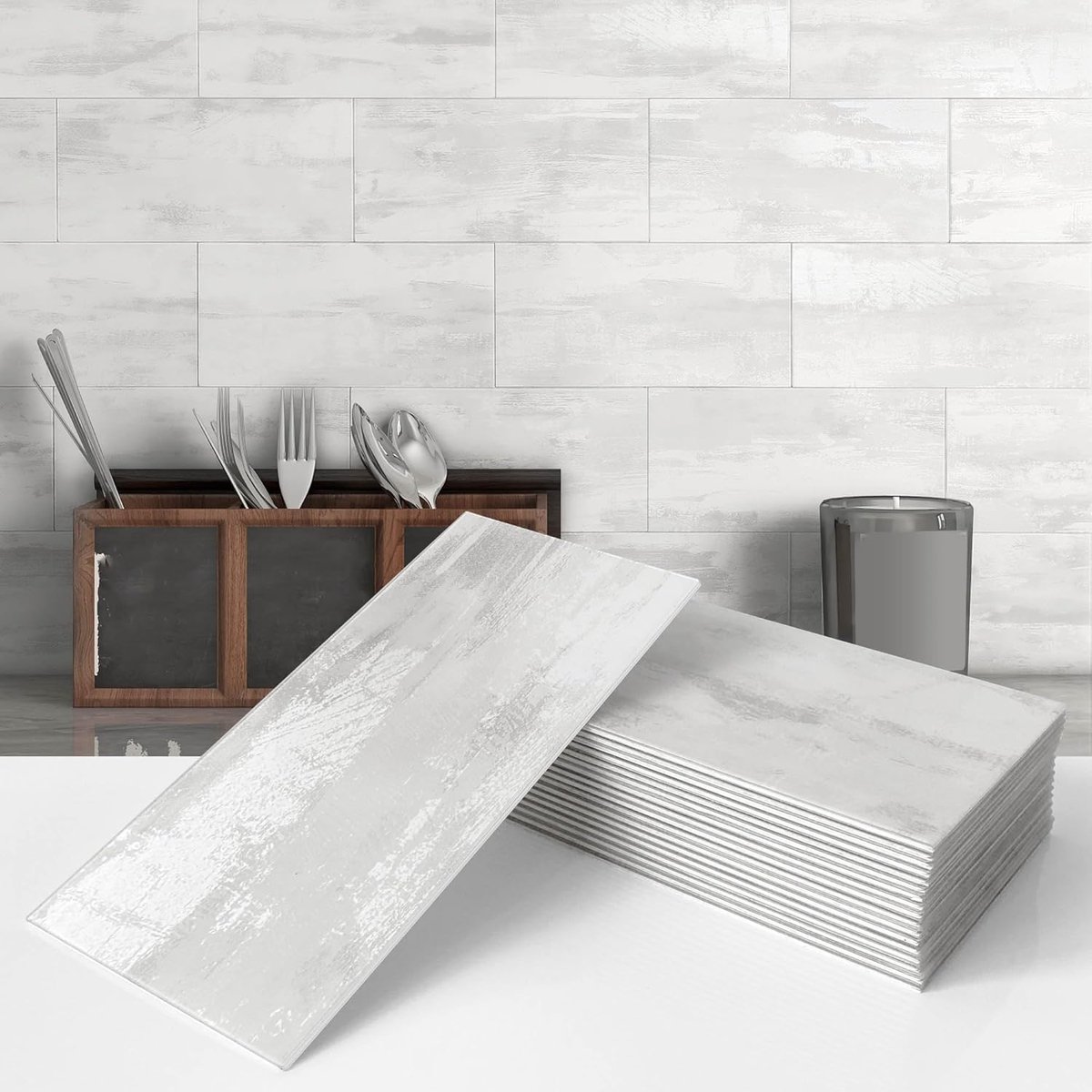 VAOVI Self Adhesive Marble Subway Tile Stickers Kitchen Gray 23pieces - ShopVlot