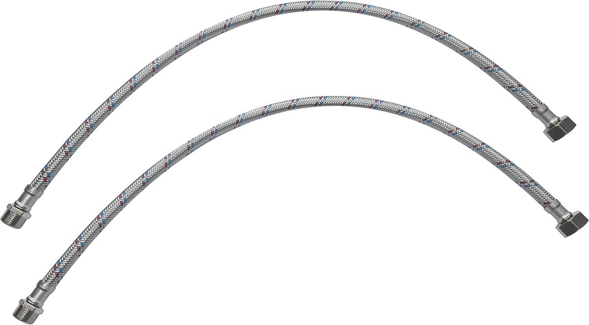 SnelShoppen - Set van 2 Flexibele Slangkoppelingen 600mm 1/2 inch Vrouwelijk - 3/8 inch Mannelijk - Ideaal voor Sanitair in Keuken en Badkamer