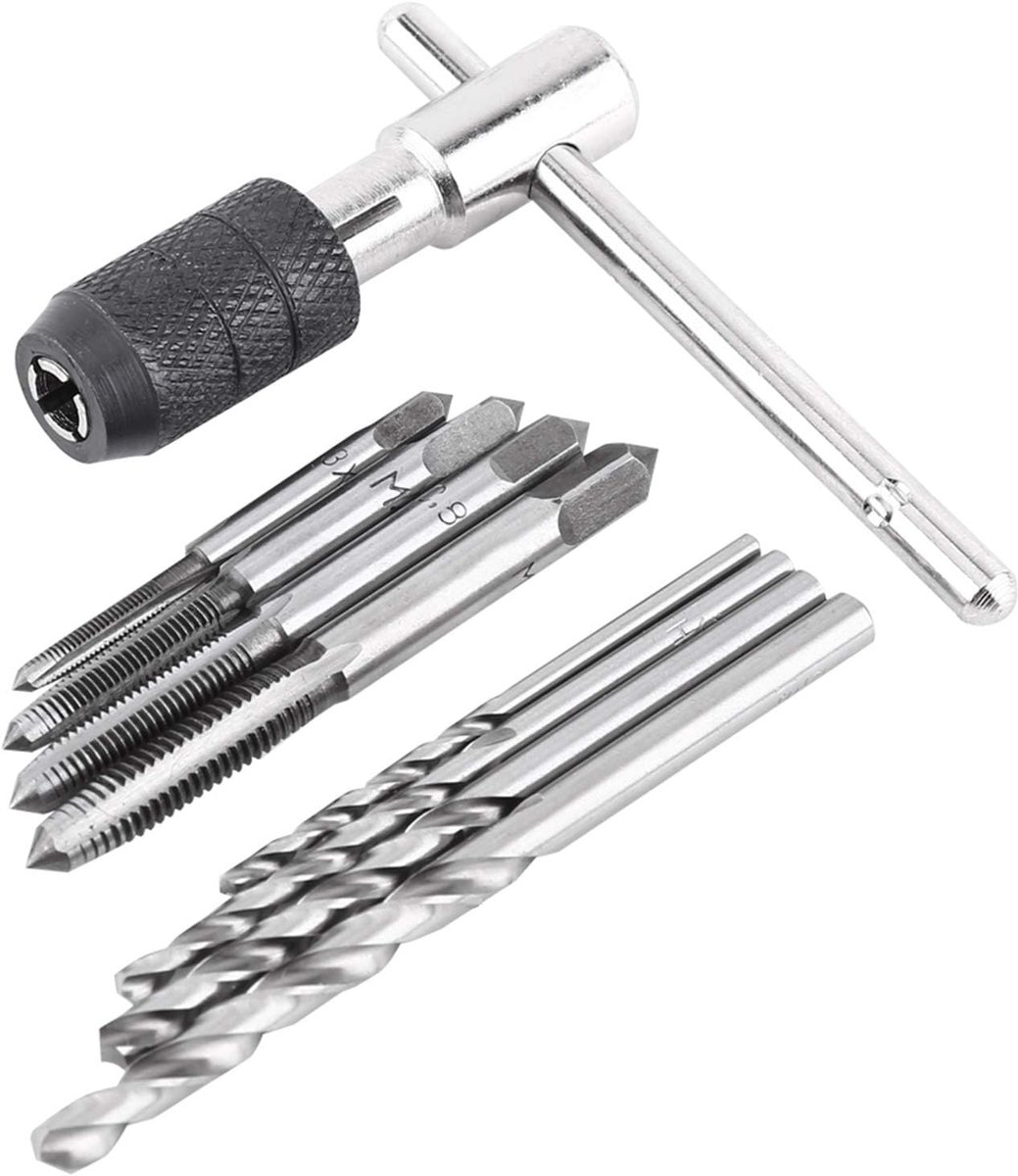 SnelShoppen - Wire Tap Wrench Tool T-vormige Sleutel Set voor Draad Snijden en Tappen, 9 Stuks in M3 M4 M5 M6, Duurzaam Lagerstaal, Handgereedschap vo