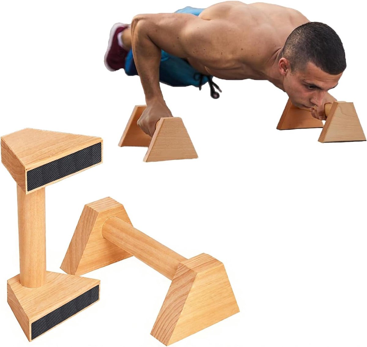 Houten Pompgrepen - Kallisthenie Grepen - Kracht Training - Ergonomisch Ontwerp - 25 cm - Natuurlijk Hout