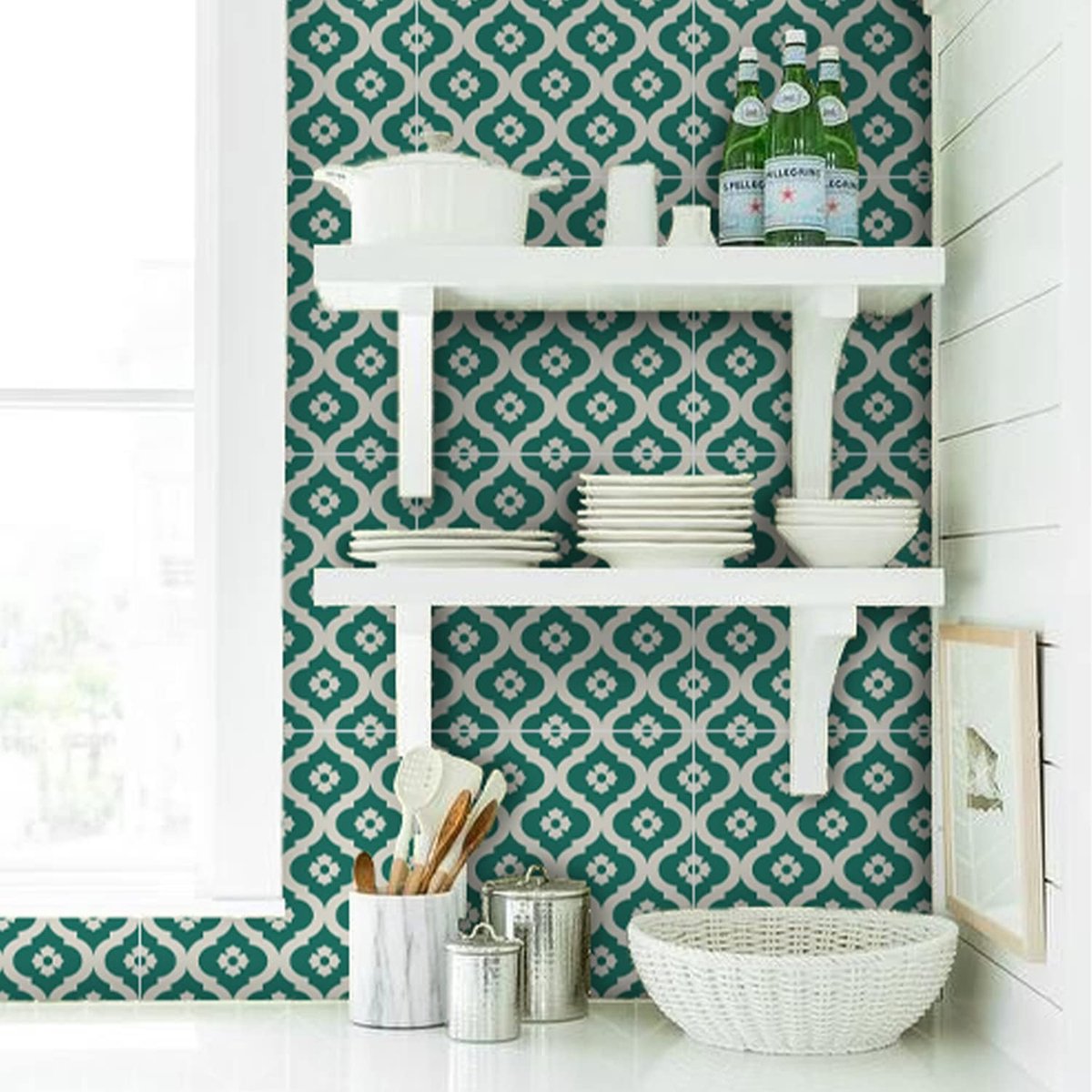 SnelShoppen - 25 Stuks Tegelstickers Groen Marokkaans Zelfklevend voor Badkamer Keuken Spatbescherming, Gemakkelijk Aanbrengen, Waterdicht en Vuilafst