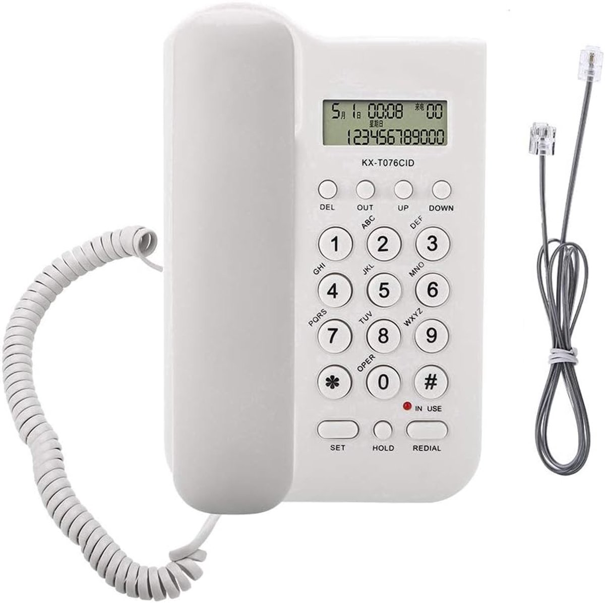 SnelShoppen - Vaste Telefoon, Desktop Telefoon met Elastische Kabel, Wandtelefoon, Bedrade Telefoon met Oproepweergave voor Thuis, Kantoor, Hotel (Wit
