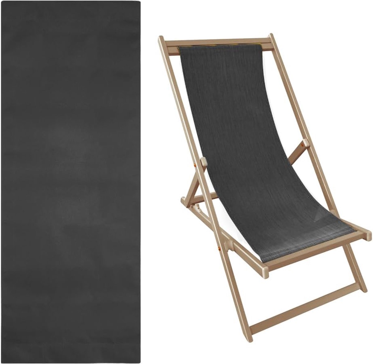 SnelShoppen - Vervangdoek Voor Strandstoelen 145 x 43 cm - Zwart Oxford Canvas Voor Slingstoelen - Duurzaam, Waterafstotend, Ideaal Voor Terras, Campi
