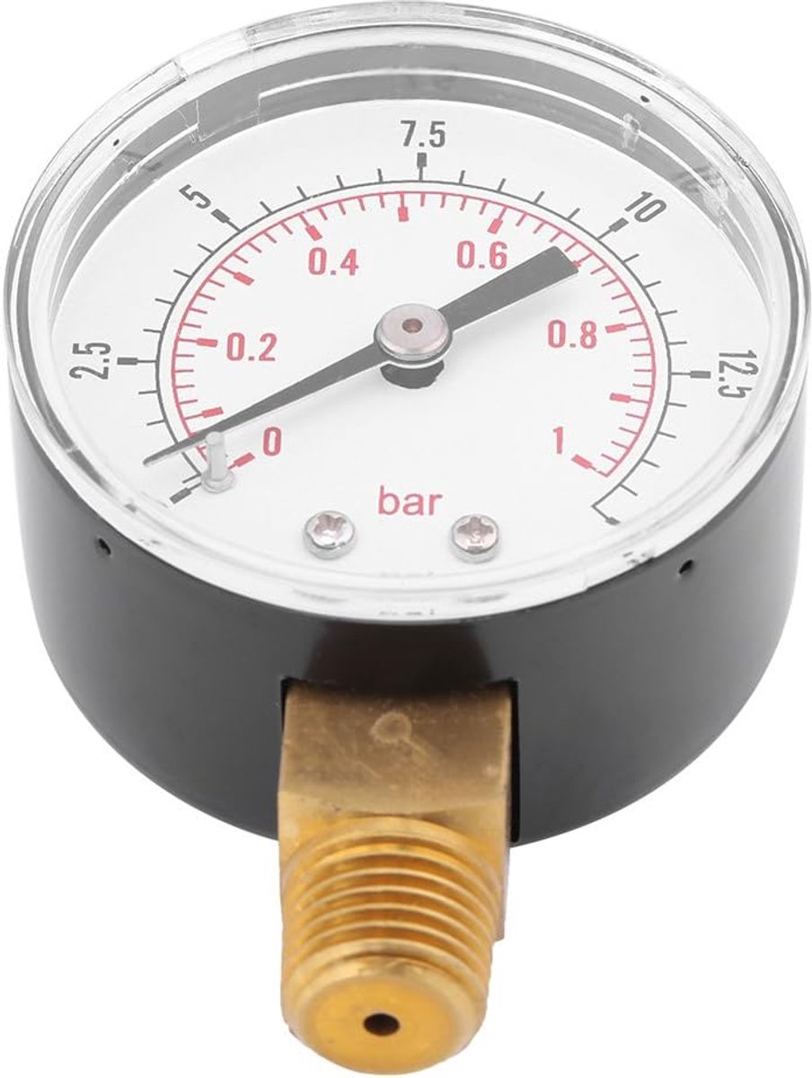 SnelShoppen - 1/4" BSPT Drukmeter - Dial Drukmeter 1 Bar - Lage Druk Luchtmeter - Dubbele Schaal - Lage Drukmeter voor Water, Lucht en Olie