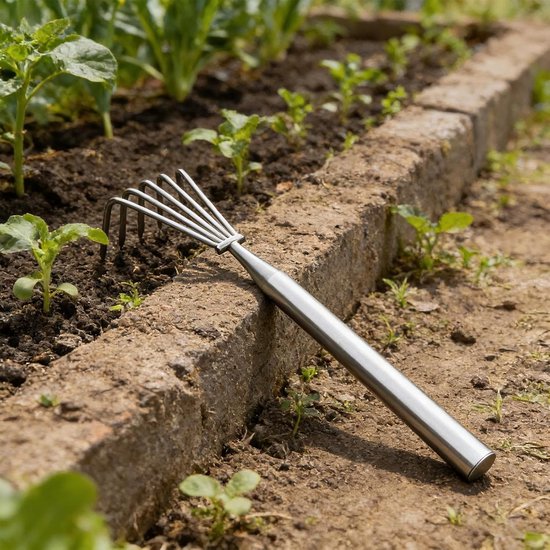 Tuin Houtvork - Tuingereedschap Set - Onkruid Verwijderen - Roestvrij Staal - 5 Klauwen - Zilver — afbeelding 5