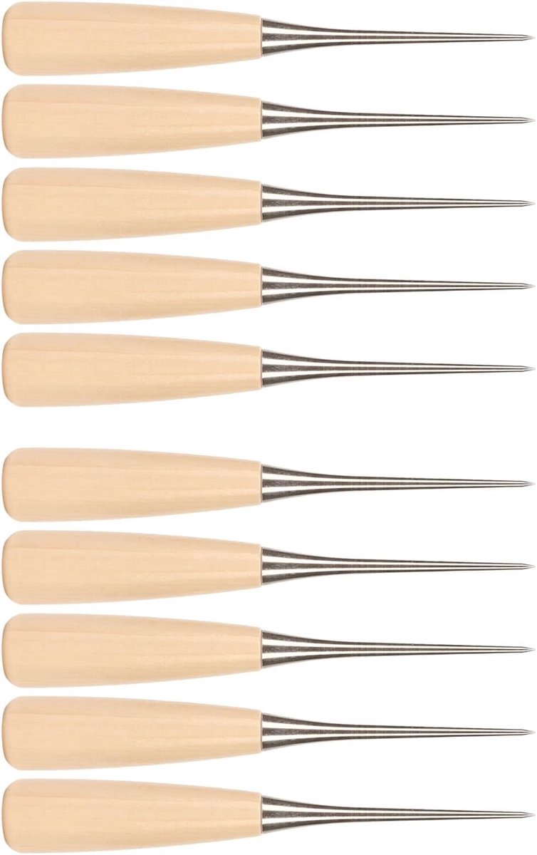 SnelShoppen - Houten Handgreep Priknaald Set 10 Stuks RVS Met Beschermhoes Voor DIY Naaiwerk, Markeren en Creatieve Projecten