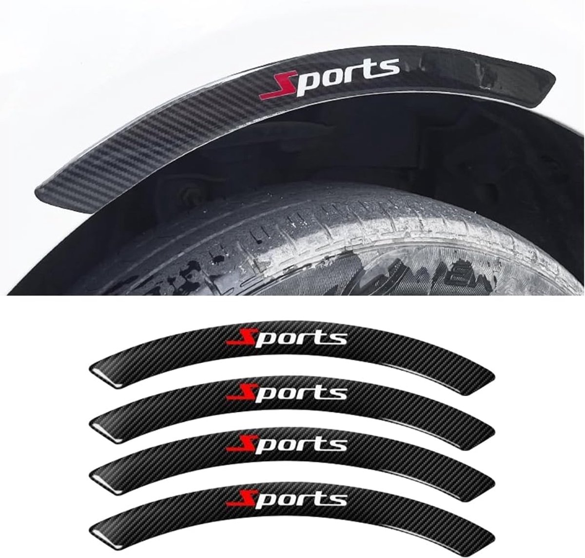 SnelShoppen - 4 Stuks Fender Bescherm Stickers, Wiel Boog Trim Stickers, Carbon Fiber Auto Wiel Rand Bescherming, Zelfklevende Fender Flare Beschermin
