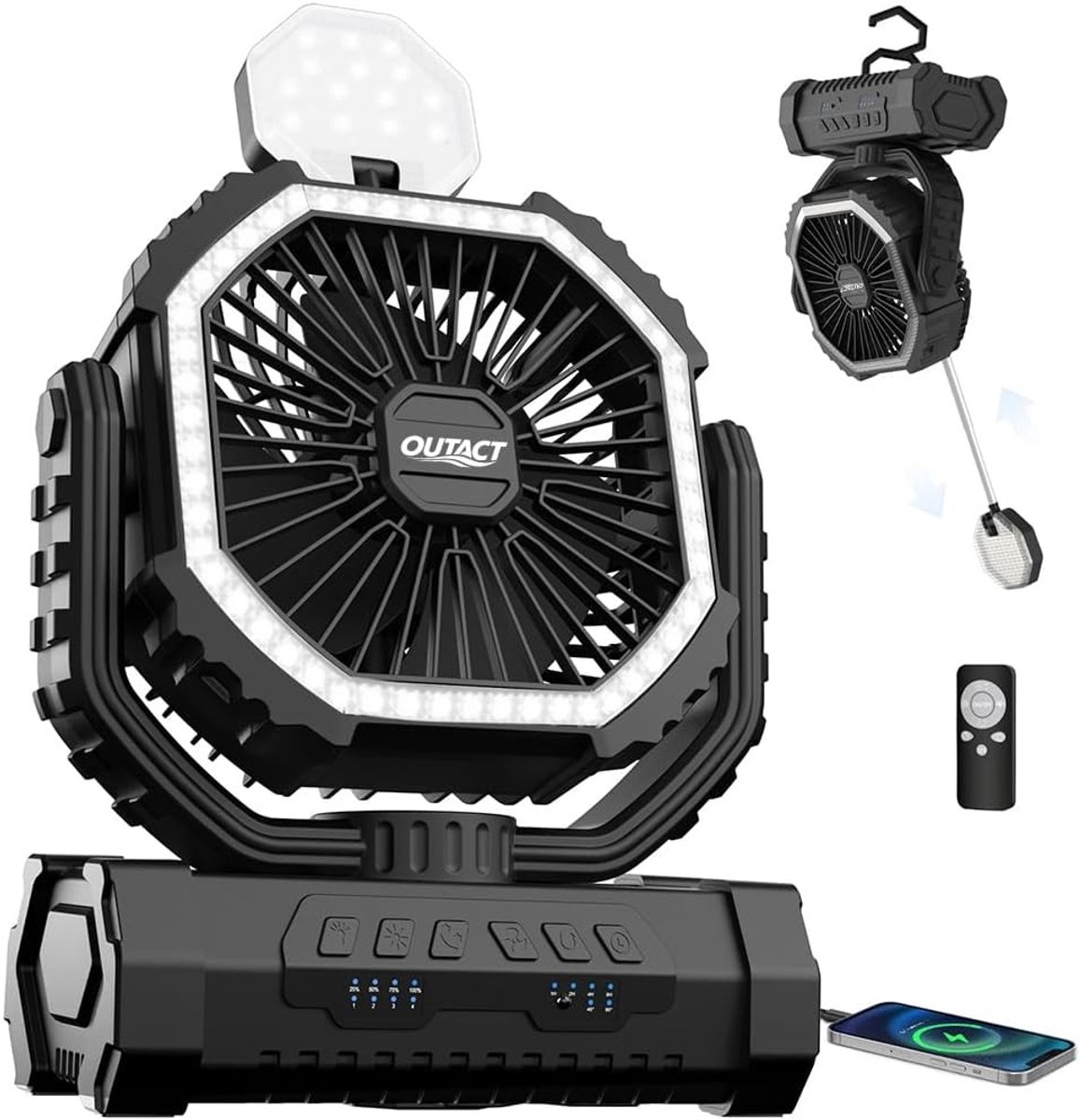 Campingventilator - Zwart - Oplaadbare 20000mAh USB-Ventilator met Afstandsbediening - Voor Outdoor en Tent