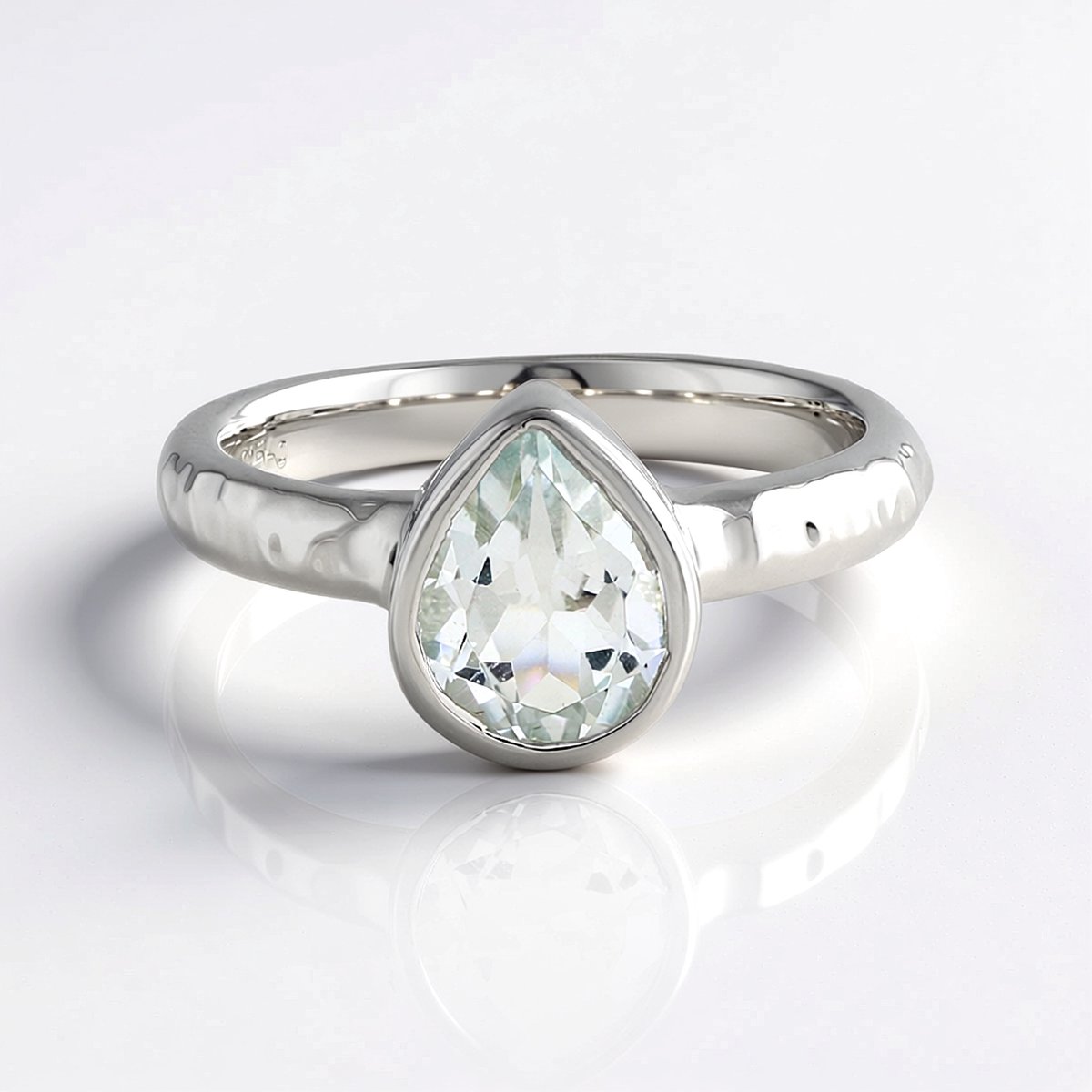 Cavill - Zilveren ring 925 sterling zilver met platina plating - 1,088 ct Braziliaanse witte topaas - Peervorm - Tijdloze elegantie